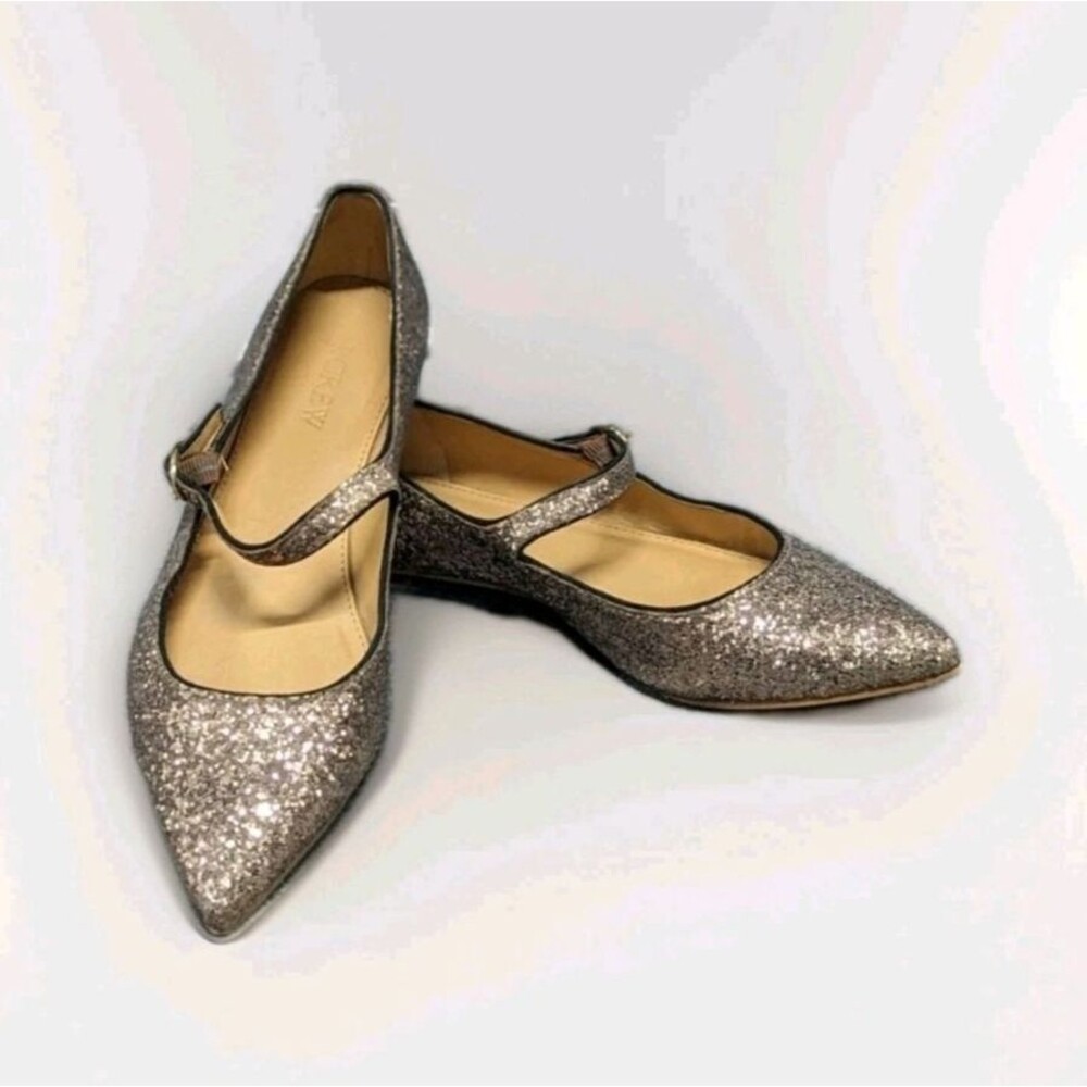 J. Crew Balletcore Size 7 Rose Gold‎ Glitter Pointed Mary Jane Flat Shoes Girly
